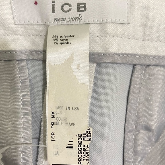 Icb New York off white straight leg cropped pant front panel side zip size 2 - Picture 7 of 8
